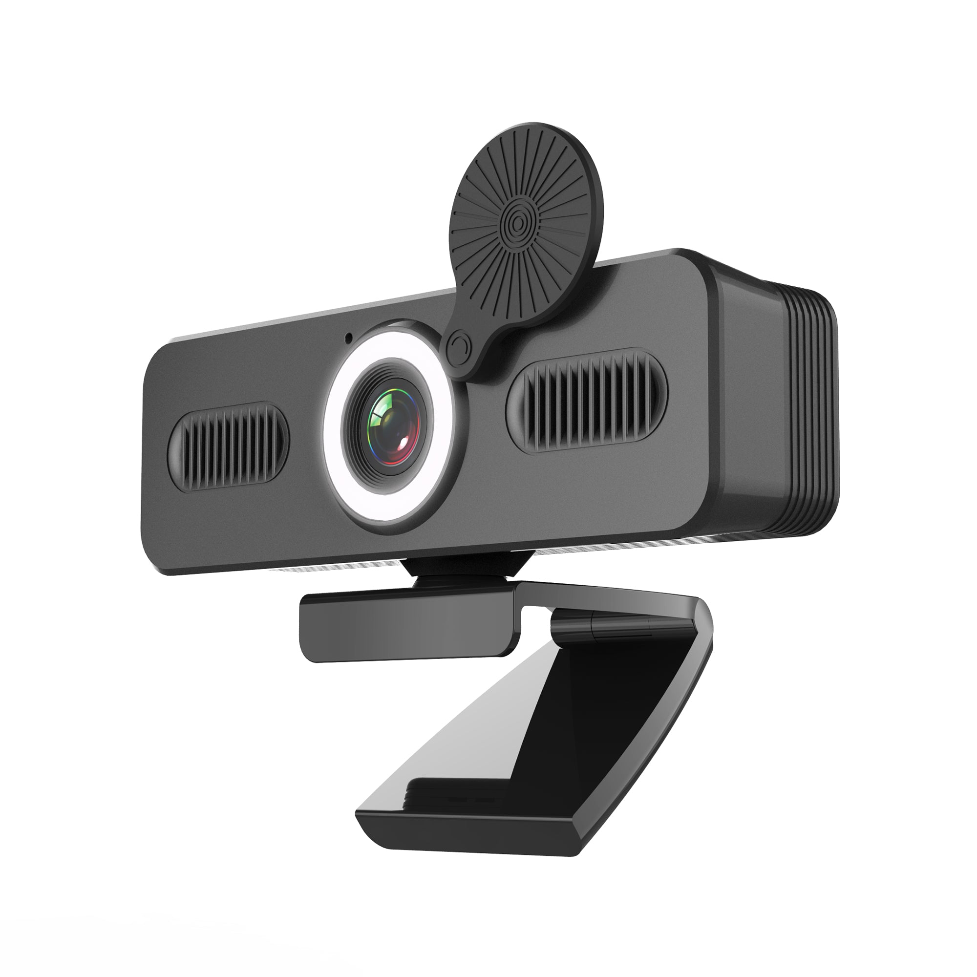 JOYUSING 2K QHD Webcam with Microphone and Speaker, USB PC Computer Web Camera with Ring Light, Privacy Cover, 120-Degree Angle, Plug and Play, Compatible with Zoom/Skype/Teams/Webex