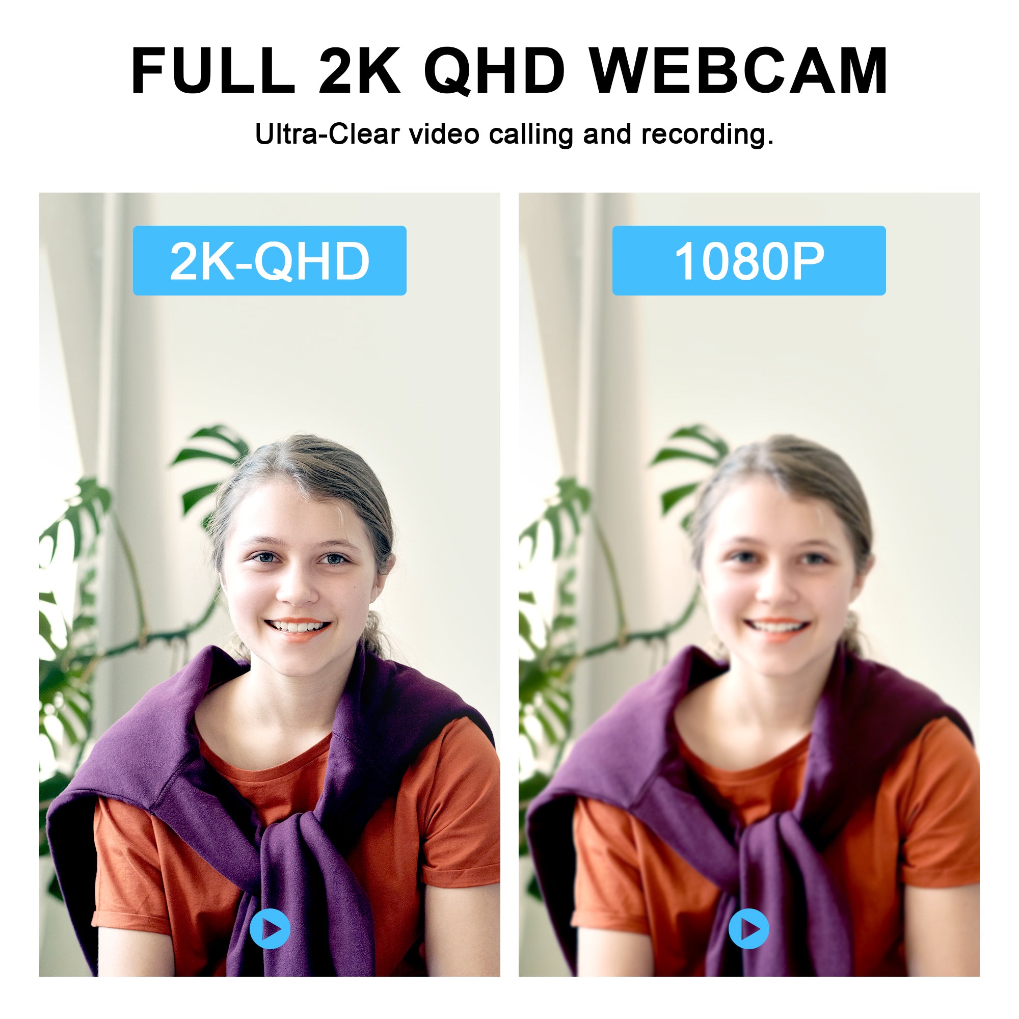 JOYUSING 2K QHD Webcam with Microphone and Speaker, USB PC Computer Web Camera with Ring Light, Privacy Cover, 120-Degree Angle, Plug and Play, Compatible with Zoom/Skype/Teams/Webex