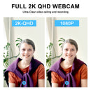 JOYUSING 2K QHD Webcam with Microphone and Speaker, USB PC Computer Web Camera with Ring Light, Privacy Cover, 120-Degree Angle, Plug and Play, Compatible with Zoom/Skype/Teams/Webex