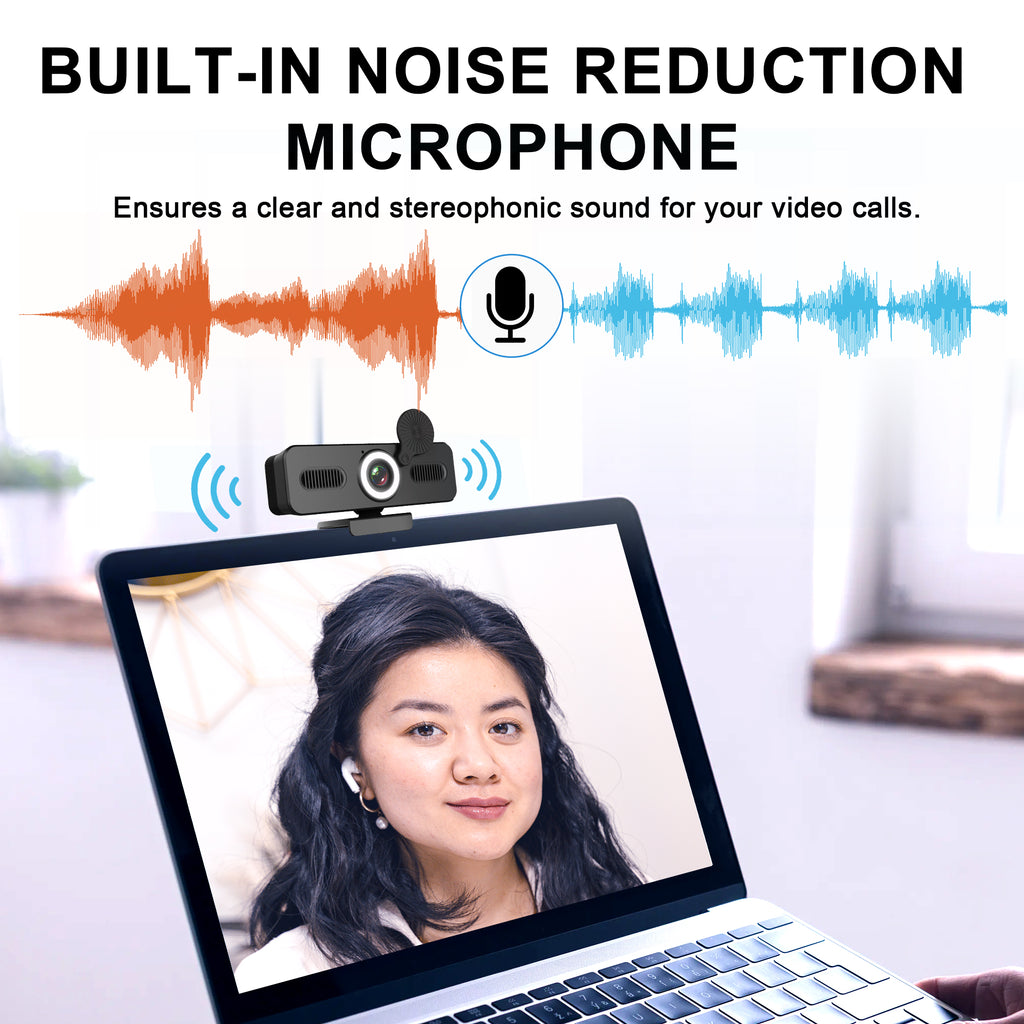 JOYUSING 2K QHD Webcam with Microphone and Speaker, USB PC Computer Web Camera with Ring Light, Privacy Cover, 120-Degree Angle, Plug and Play, Compatible with Zoom/Skype/Teams/Webex