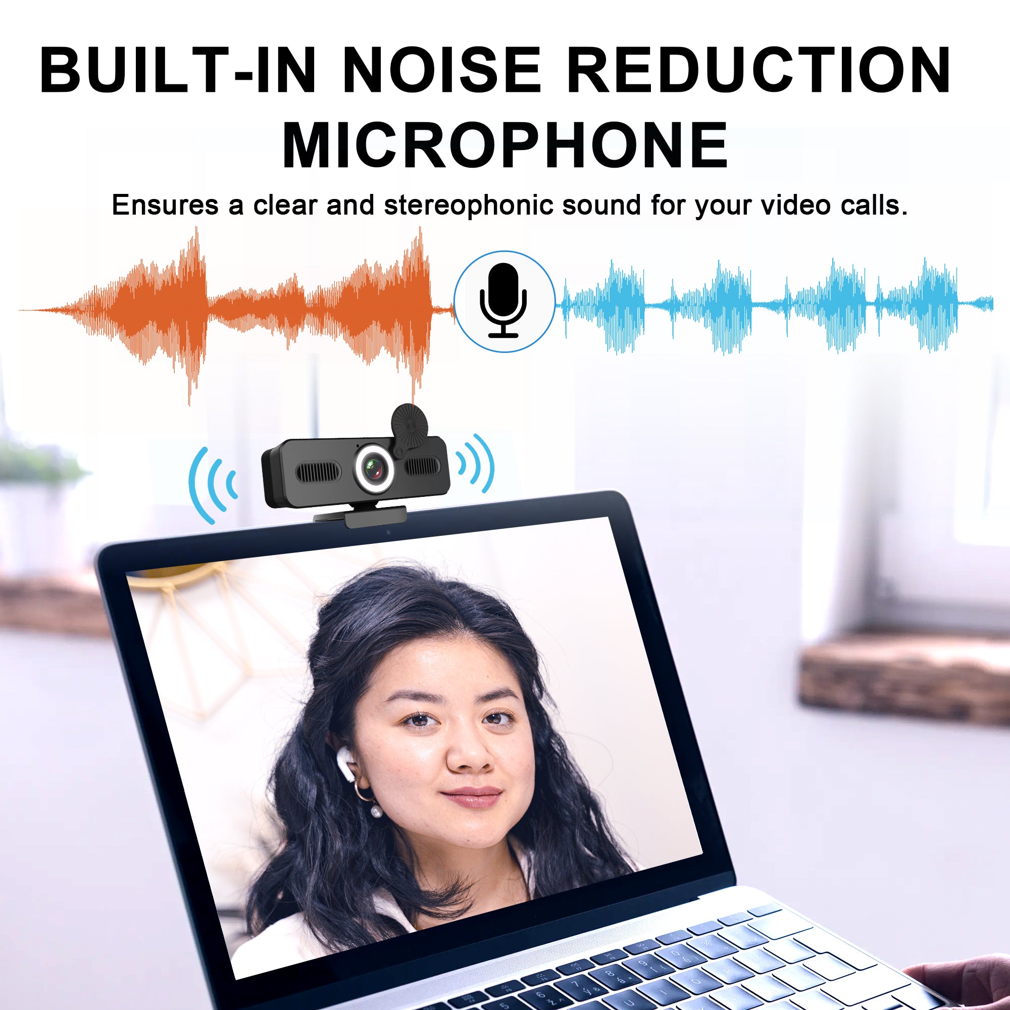 JOYUSING 2K QHD Webcam with Microphone and Speaker, USB PC Computer Web Camera with Ring Light, Privacy Cover, 120-Degree Angle, Plug and Play, Compatible with Zoom/Skype/Teams/Webex