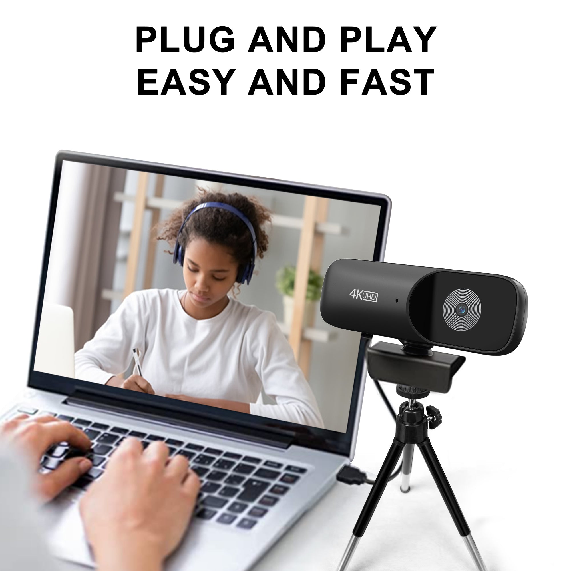 JOYUSING 4K 8MP UHD Webcam with Microphone, 1080P 60fps Autofocus Streaming Webcam, Attached Tripod and Privacy Cover, Black