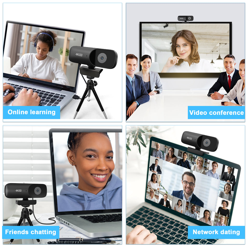 JOYUSING 4K 8MP UHD Webcam with Microphone, 1080P 60fps Autofocus Streaming Webcam, Attached Tripod and Privacy Cover, Black