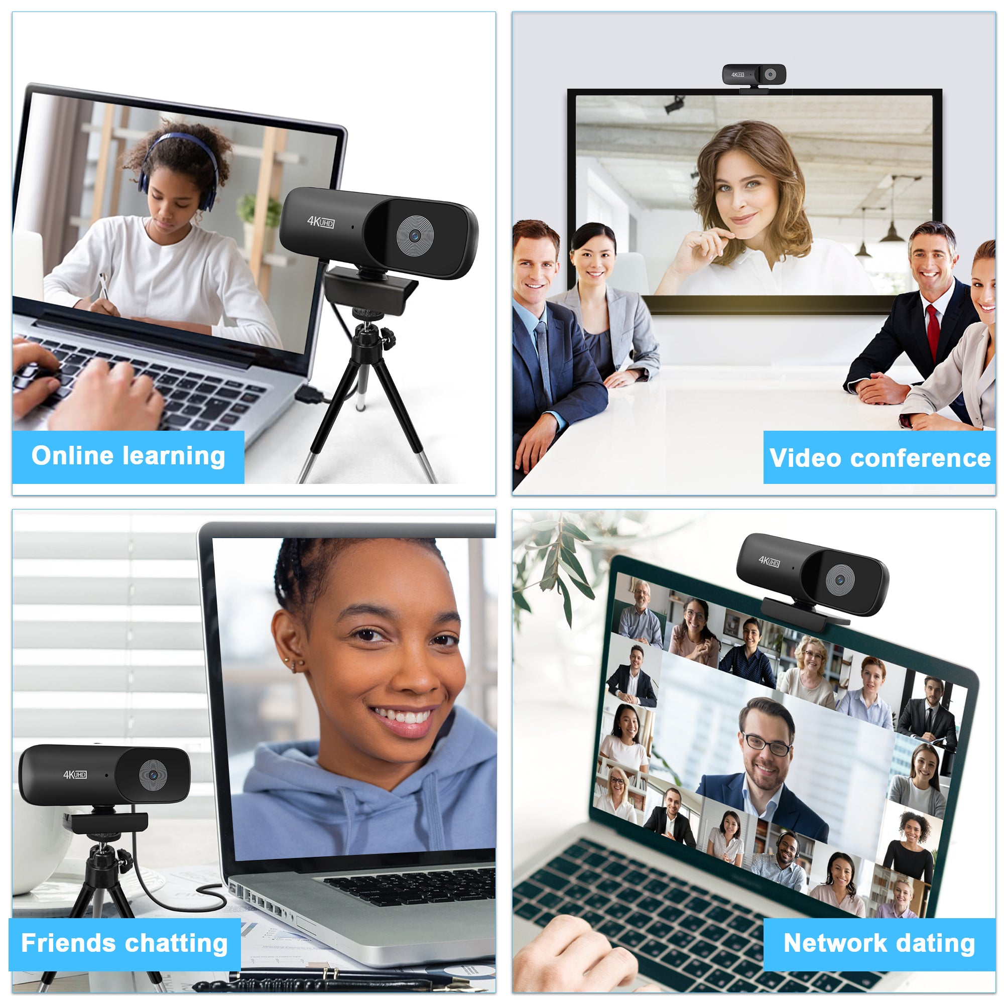 JOYUSING 4K 8MP UHD Webcam with Microphone, 1080P 60fps Autofocus Streaming Webcam, Attached Tripod and Privacy Cover, Black