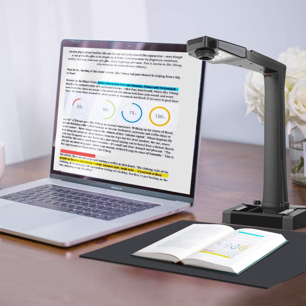 JOYUSING 18MP HD Professional Document Scanner with Auto-Flatten, Book Scanner Machine for Library Office Oline Leanring, Capture A3 A4, Multi-Language OCR, Convert to Word, PDF, Tiff, Excel